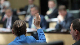 Foto: zur Abstimmung gehobene Hand