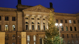 Foto: beleuchteter Baum vor dem Bundesratsgebäude