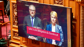 Foto: Monitor im Plenarsaal des Französischen Senats