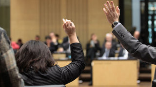 Foto: gehobene Hände zur Abstimmung